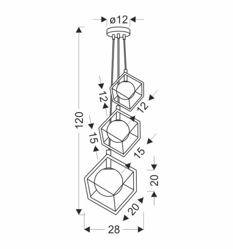 LAMPA WISZACA WEERT 3 CZARNY ZŁOTY 120x20x28