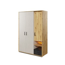 Szafa 3D1S z oświetleniem dąb artisan/raw steel/silk flou QUBIC QB02