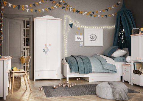Łóżko z materacem 90x200 biały/różowy LUNA LN08