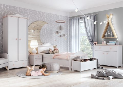 Łóżko z materacem 90x200 biały/różowy LUNA LN08