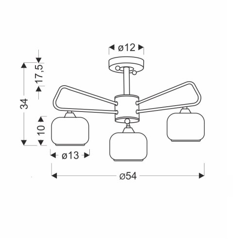 GATO lampa sufitowa czarny 3x40W E14 klosz szklany bezbarwny+chromowy