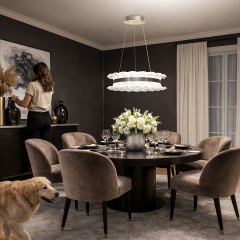 TOLOSA lampa wisząca satyna nikiel 30W LED 3000, 4500,6500K kryształki bezbarwne
