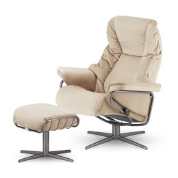 Designerski fotel Kijar XZ Beżowy - obrotowy fotel z podnóżkiem do salonu