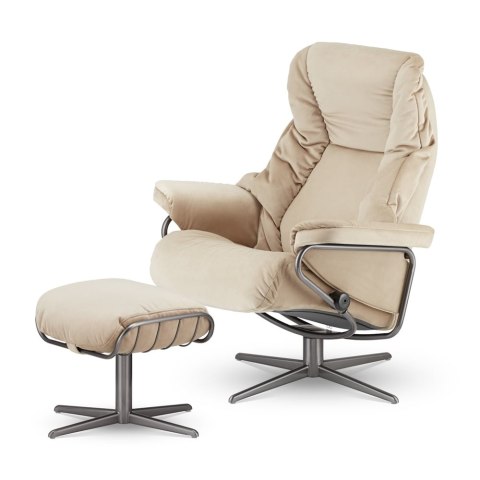 Designerski fotel Kijar XZ Beżowy - obrotowy fotel z podnóżkiem do salonu