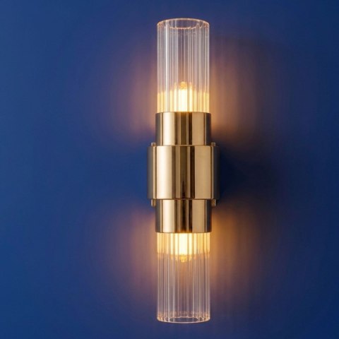 Lampa ścienna GLOW 46 cm - kinkiet złoty, szkło ryflowane