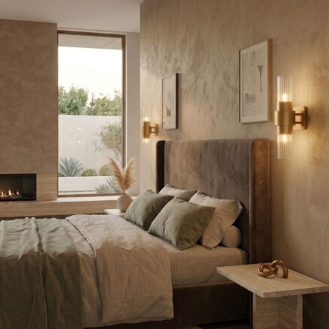 Lampa ścienna GLOW 46 cm - kinkiet złoty, szkło ryflowane