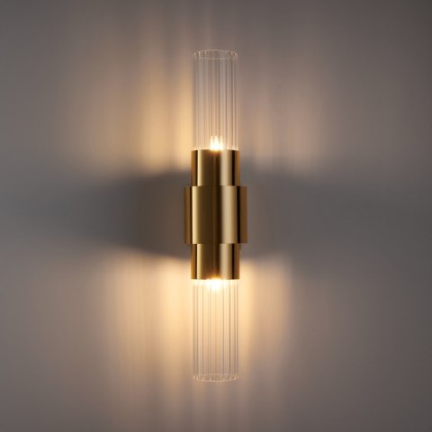 Lampa ścienna GLOW 46 cm - kinkiet złoty, szkło ryflowane