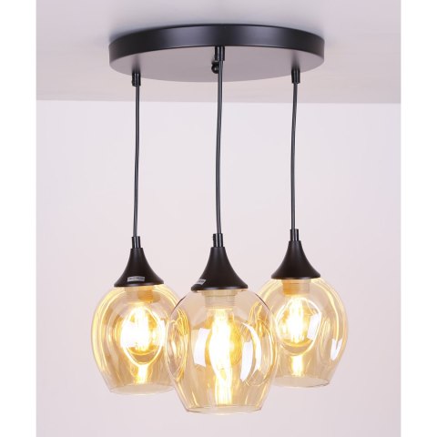 Aspa lampa wisząca czarny talerz 3x40w e27 klosz brązowy
