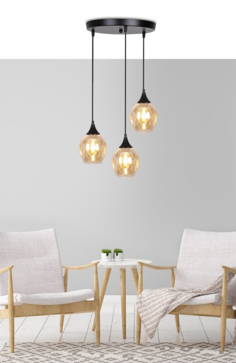Aspa lampa wisząca czarny talerz 3x40w e27 klosz brązowy