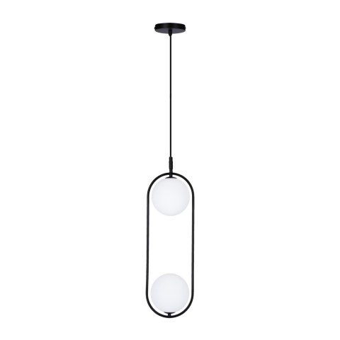 Lampa wisząca CORDEL elegancka - czarna z białymi kloszami kulkami - nowoczesne oświetlenie salonu 2x G9 LED