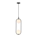 Lampa wisząca CORDEL elegancka - czarna z białymi kloszami kulkami - nowoczesne oświetlenie salonu 2x G9 LED