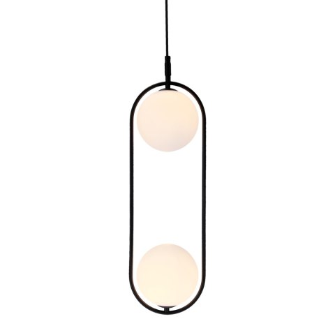Lampa wisząca CORDEL elegancka - czarna z białymi kloszami kulkami - nowoczesne oświetlenie salonu 2x G9 LED