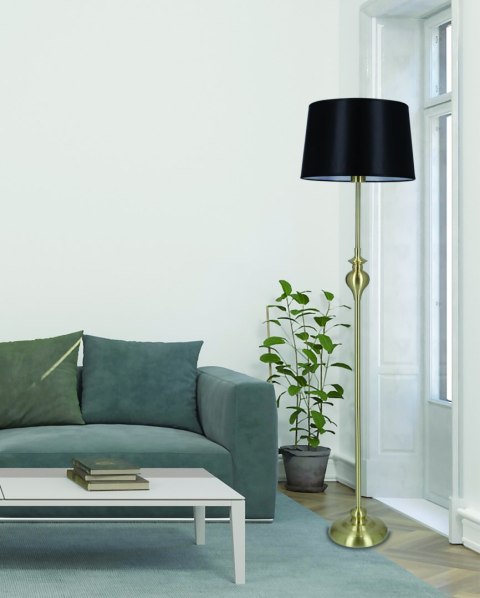 Prima gold lampa podłogowa złoty satynowy 1x60w e27 abażur czarny