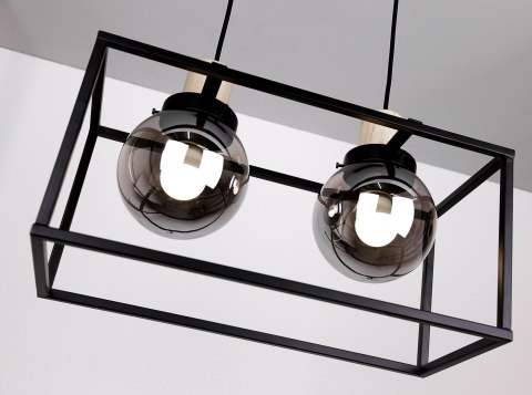 Retro 2 lampa wisząca czarny 2x40w e27 klosz dymiony