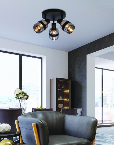 YUKI LAMPA PLAFON CZARNY MATOWY 3X15W E14 KLOSZ DYMIONY