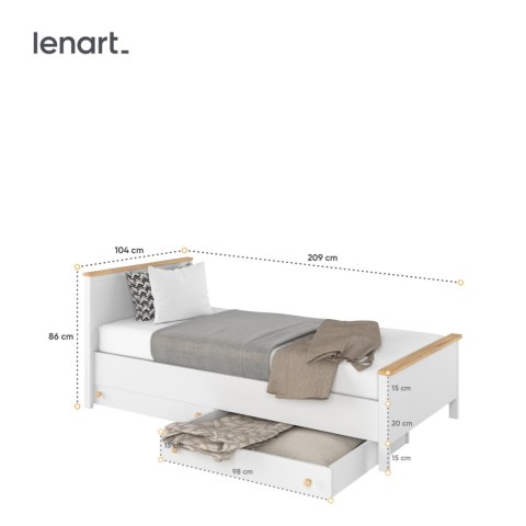 Łóżko 90x200 z materace biały/dąb nash STORY SO08