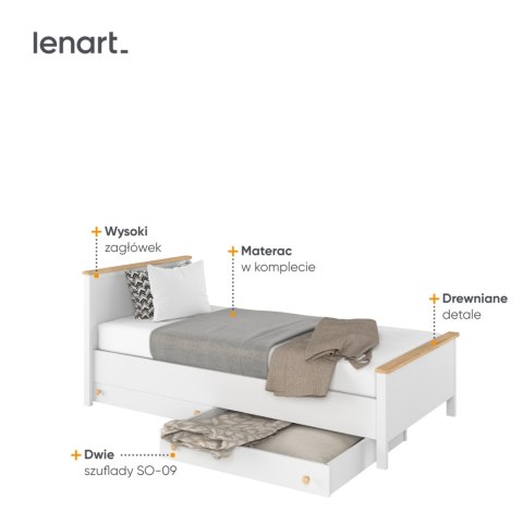 Łóżko 90x200 z materace biały/dąb nash STORY SO08