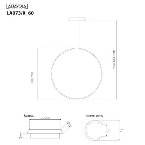 Lampa wisząca Ledowe Okręgi No.1 X 60cm czarny 4k ściemnialna DALI
