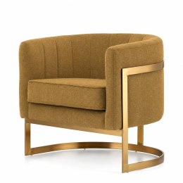 Fotel Madame materiałowy styl glamour złoty okrągły w tkaninie Lins Fabb (Lins 68) Musztardowy Fabb (Lins 68) Musztardowy Fabb