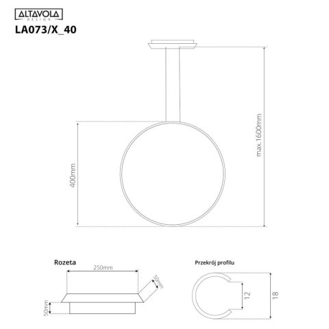 Lampa wisząca Ledowe Okręgi No.1 X 40cm 4k miedziana ściemnialna