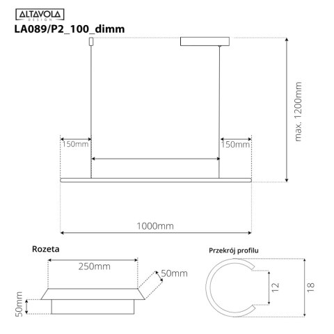 Lampa wisząca Linea No.1B 100cm 3k miedziana ściemnialna