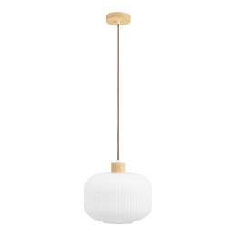 Lampa wisząca Argalo szklana biała z drewnem do jadalni 30 cm ( Rozmiar: uniwersalny )