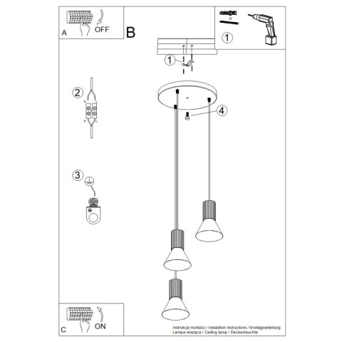 Lampa wisząca ESTRIA 3P beżowa/zielona oliwka