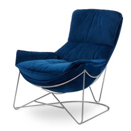 Fotel Berco XZ srebrna podstawa granatowy velvet SWAN-08 - nowoczesny fotel wypoczynkowy premium do salonu