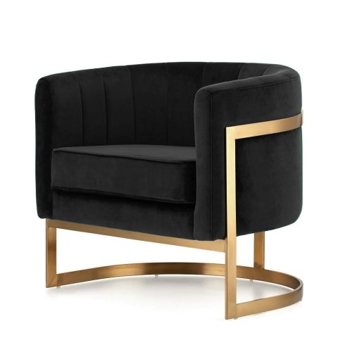 Fotel Madame Okrągły Styl Glamour, Designerski Czarny Velvet - Złota Podstawa