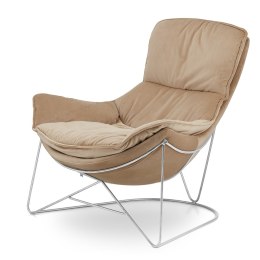Fotel wypoczynkowy Berco XZ beżowy velvet SWAN-01, srebrna podstawa, elegancki fotel do salonu i sypialni