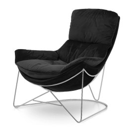 Fotel wypoczynkowy Berco XZ czarny velvet - srebrna podstawa, elegancki komfort w stylu glamour