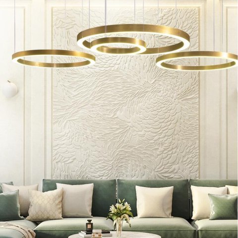 Lampa wisząca CIRCLE 3 60+80+80 cm - LED, ringi mosiądz szczotkowany na 1 podsufitce