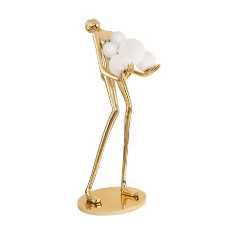Lampa podłogowa WOMAN 180 cm - złota figura kobiety z białymi kloszami