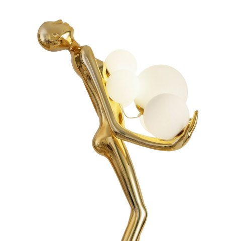 Lampa podłogowa WOMAN 180 cm - złota figura kobiety z białymi kloszami