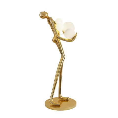 Lampa podłogowa WOMAN 180 cm - złota figura kobiety z białymi kloszami