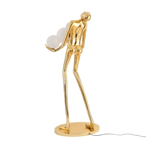 Lampa podłogowa WOMAN 180 cm - złota figura kobiety z białymi kloszami