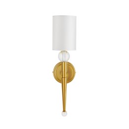 Lampa ścienna DAMA 52 cm- złoty kinkiet z białym abażurem
