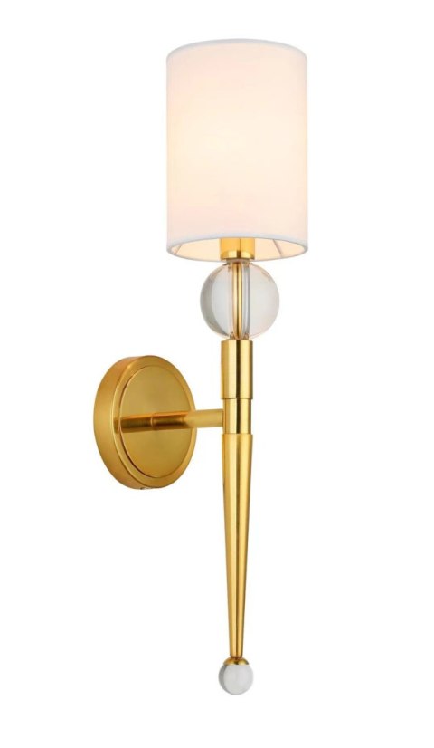 Lampa ścienna DAMA 52 cm- złoty kinkiet z białym abażurem