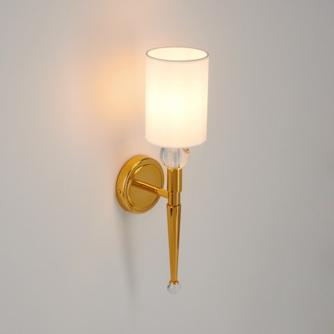 Lampa ścienna DAMA 52 cm- złoty kinkiet z białym abażurem