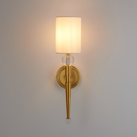 Lampa ścienna DAMA 52 cm- złoty kinkiet z białym abażurem