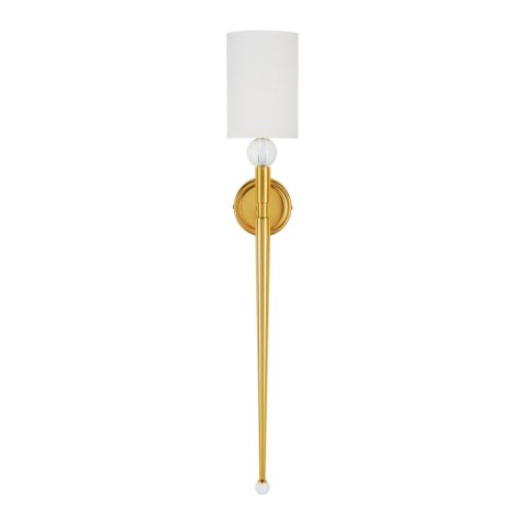 Lampa ścienna DAMA 92 cm- złoty kinkiet z białym abażurem