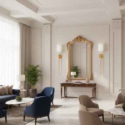 Lampa ścienna DAMA 92 cm- złoty kinkiet z białym abażurem