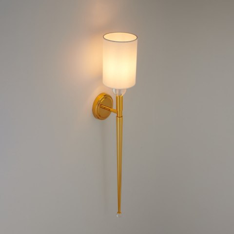 Lampa ścienna DAMA 92 cm- złoty kinkiet z białym abażurem