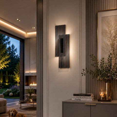 Lampa ścienna NOIR LED, kinkiet czarny ryflowany dwustronny