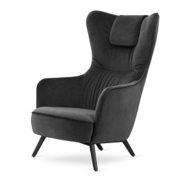 Ciemnoszary fotel Skive velvet uszak skandynawski - elegancki i komfortowy fotel do salonu SWAN-13