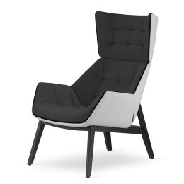 Ciemnoszary fotel Vojens z białą ekoskórą - designerski fotel tapicerowany do kącika relaksu