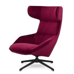 Designerski fotel Atero Bordowy velvet obrotowy uszak - czarna stalowa podstawa