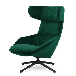 Designerski fotel Atero butelkowy velvet - wygodny obrotowy uszak na czarnej nodze
