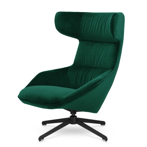Designerski fotel Atero butelkowy velvet - wygodny obrotowy uszak na czarnej nodze
