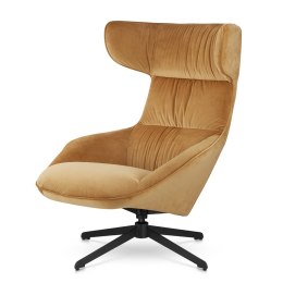 Designerski fotel Atero velvet miodowy - obrotowy uszak w nowoczesnym stylu